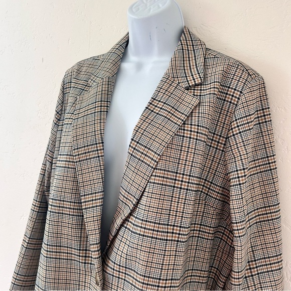 J JILL Jacket Blazer Houndstooth Plaid Tan Navy Oversized Trendy Size L NWT - Picture 5 of 14